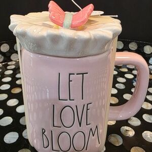 🦋 Rae Dunn Pink 'Let Love Bloom' Mug with Butterfly Lid